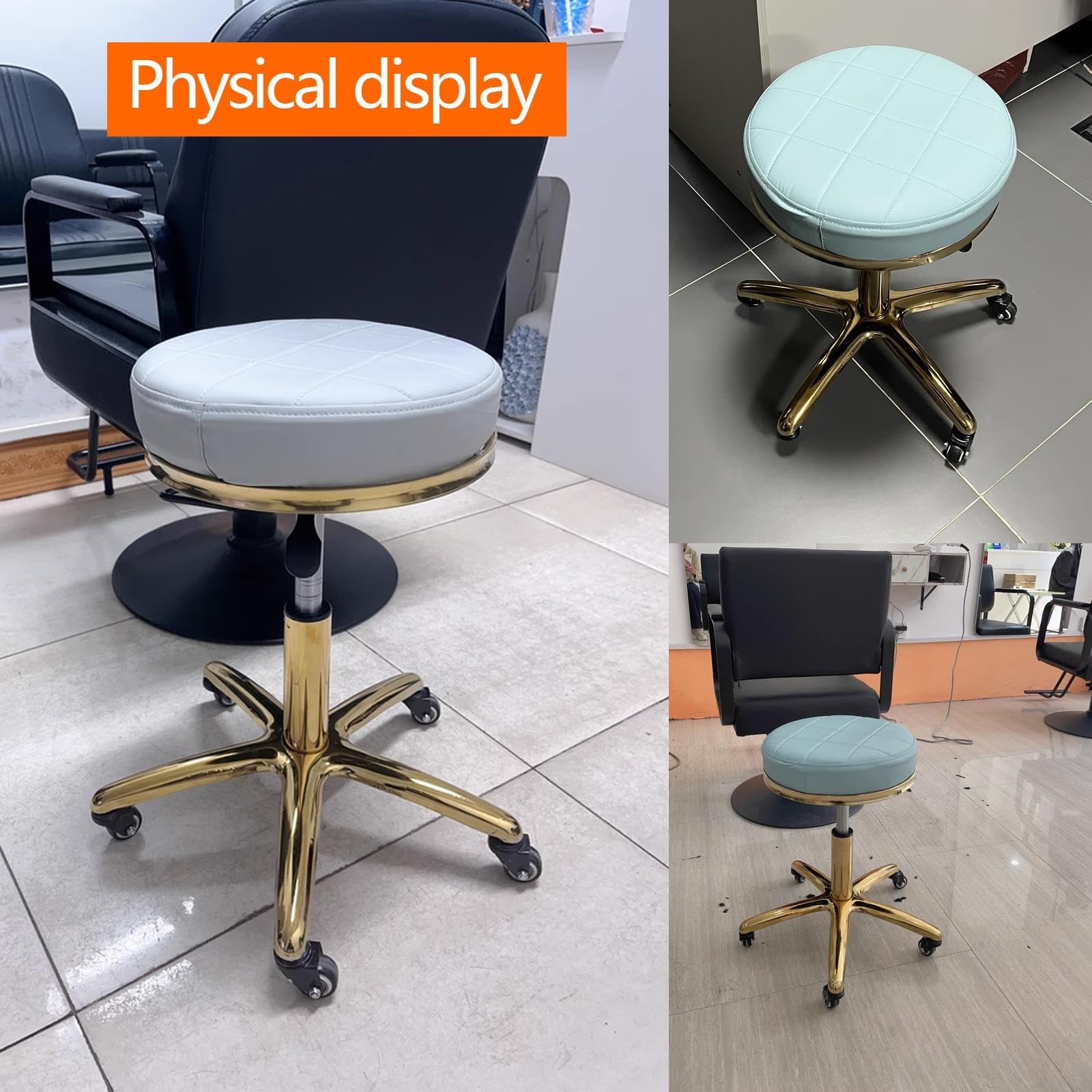 Obrotowy Stołek Skóra Regulacją Wysokości 41-54 cm Taboret Kosmetyczny