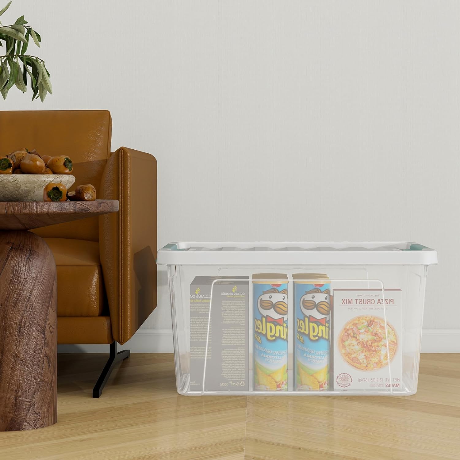 35 Quart Clear Lidded Storage Bins, Plastic Latching Organizer Boxes, 6 Pack