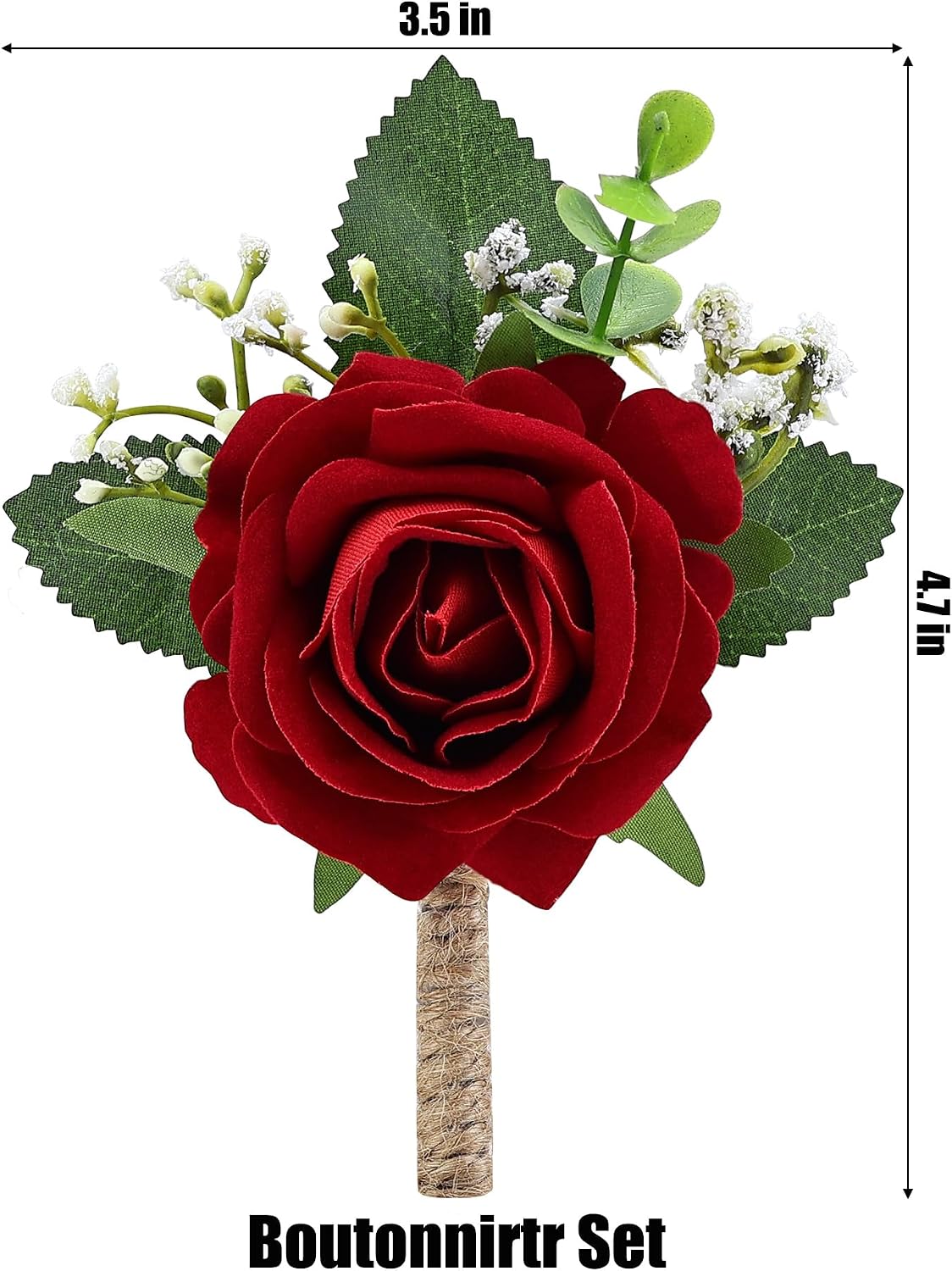Set of 6 Red Rose Boutonniere for Best Men, Groom and Groomsmen Artificial Flower Boutonnieres for Homecoming Prom Wedding Party Anniversary Ceremony Formal Dinner image 2