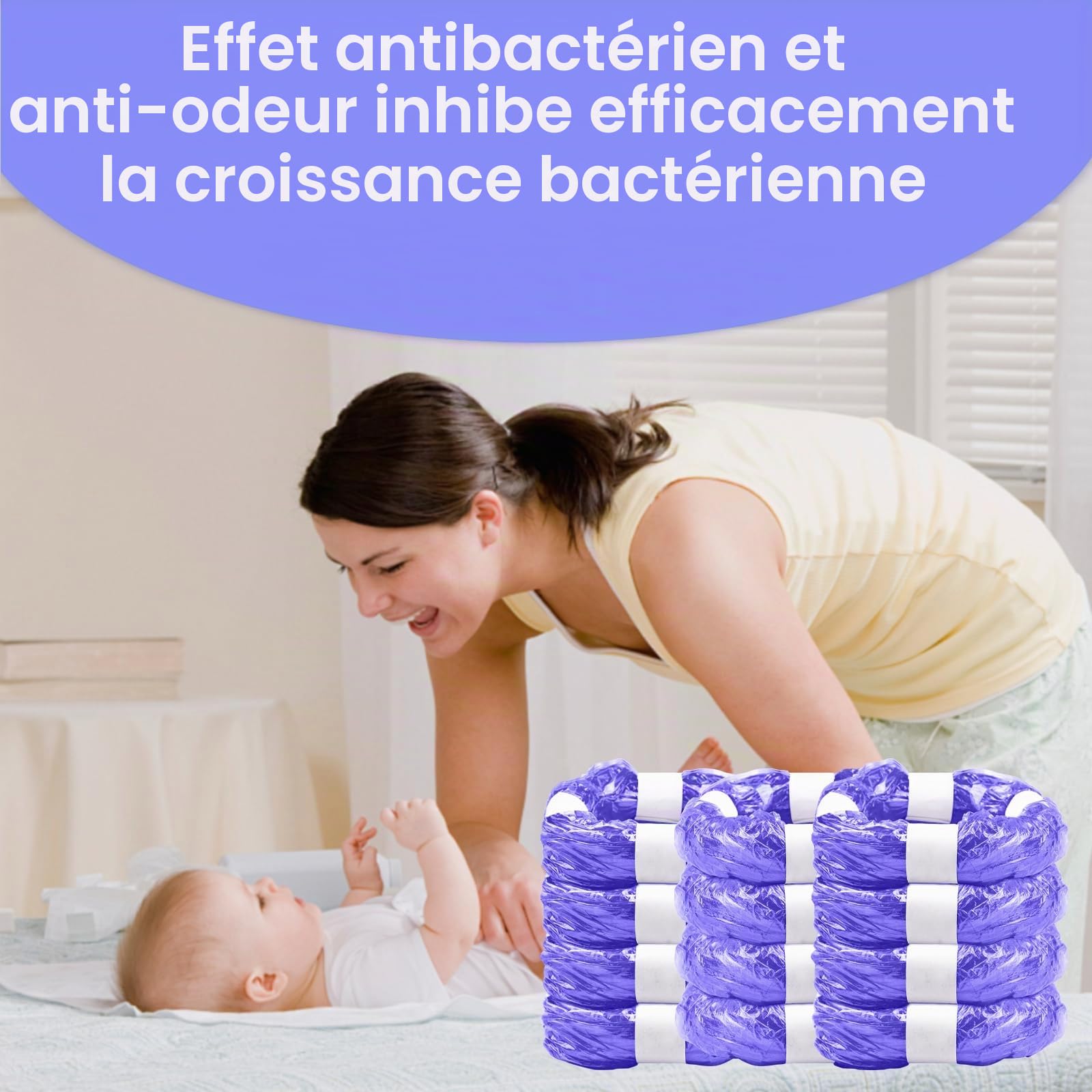 Lot de 12 Recharge Poubelle à Couches, 4,5M Sac Poubelle Couche Grande Capacité Étendu Épaissi Recharge, Bebe Recharge Sac Poubelle Couche Compatible avec Tommee Tippee, Angelcare, Violet