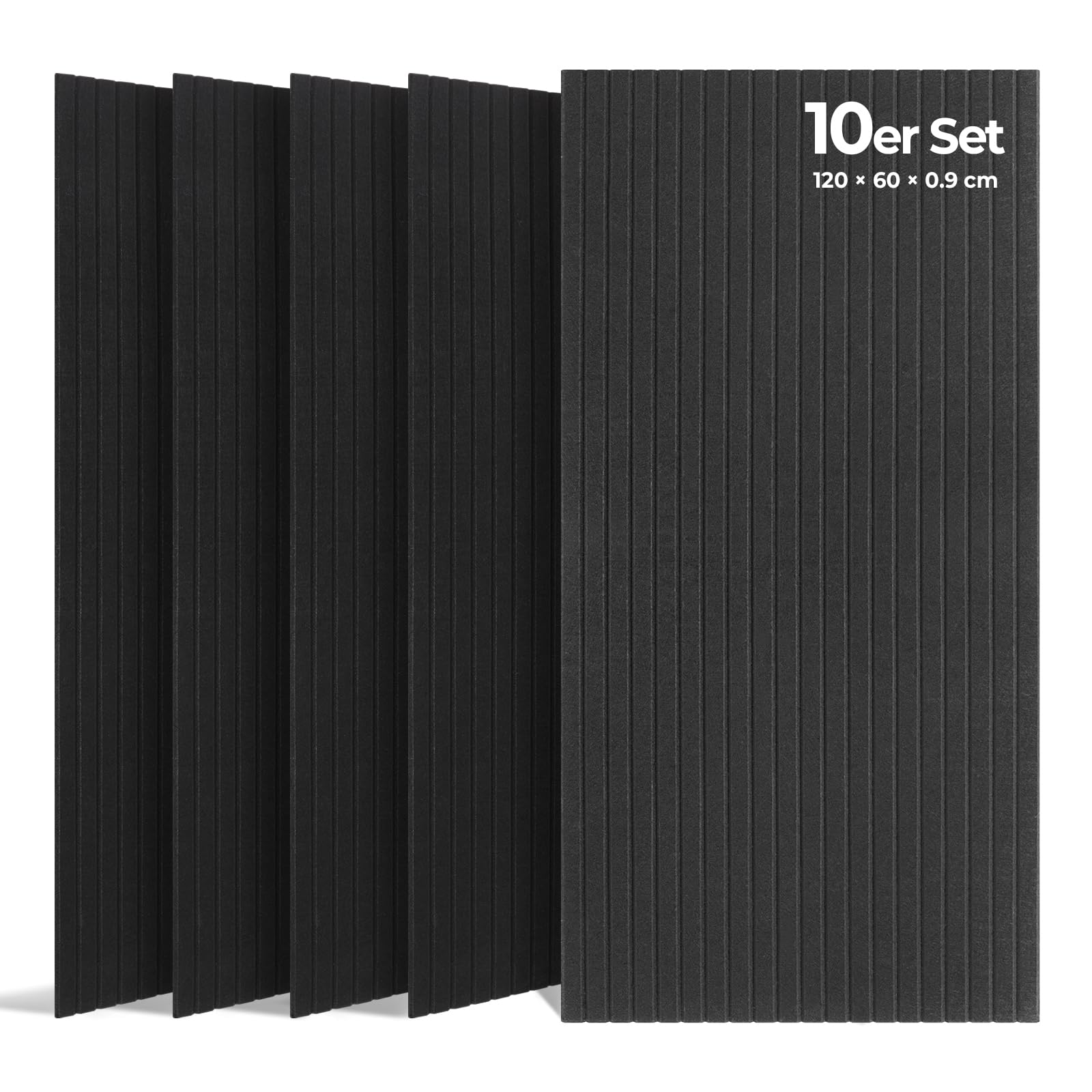AUSLET Akustikpaneele Selbstklebend, 10 Stück 120x60x0.9 cm(7.2m²) Wandpaneele Selbstklebend, Hohe Dichte Schallschutzplatten für Studio, Büro, Haus, Akustische Behandlung, Schwarz