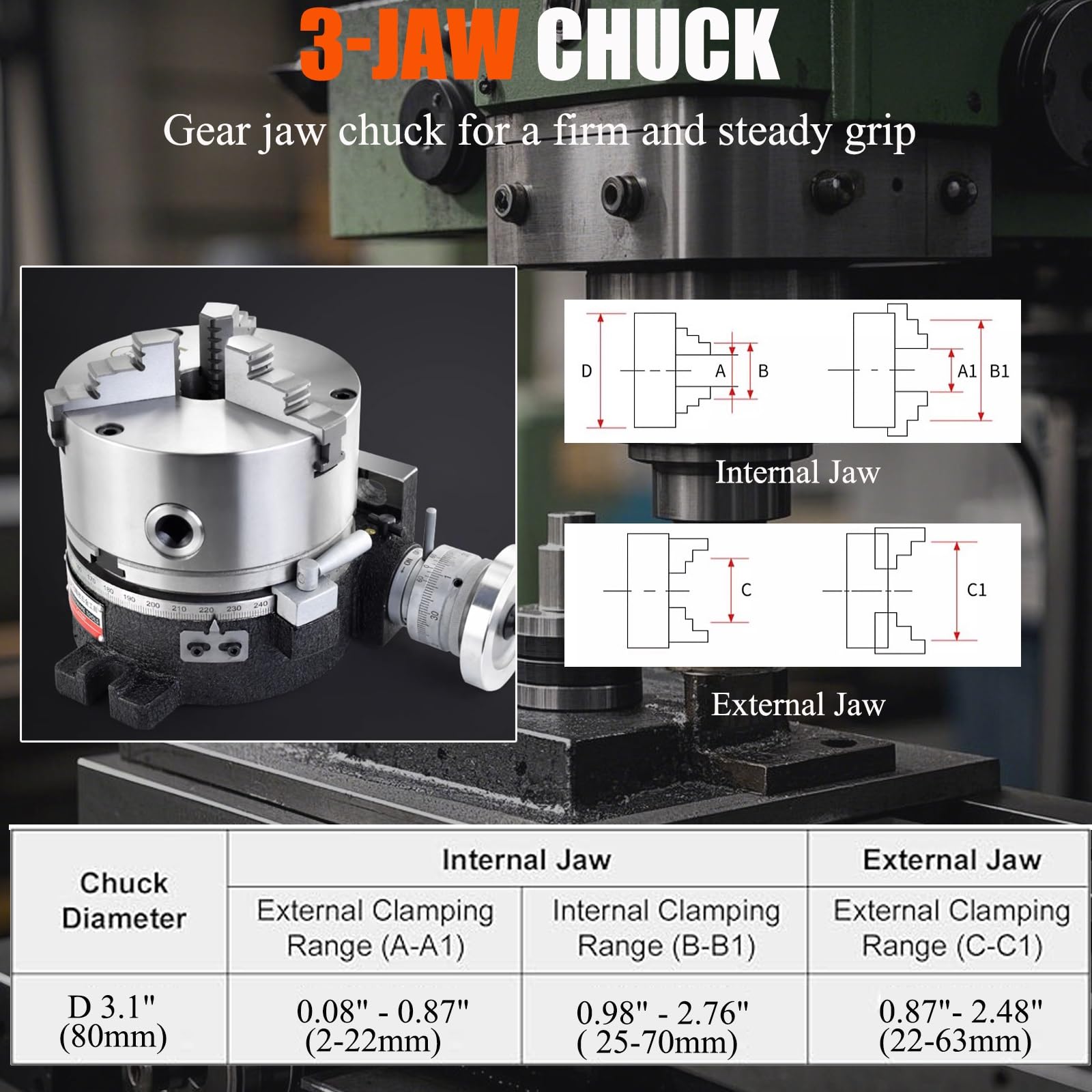 Fresado de precisión de 4 Pulgadas / 110 mm con Mandril de Tres mordazas de 3 Pulgadas / 80 mm, Mesa rotativa para Las Herramientas de indexación en ingeniería de fresado