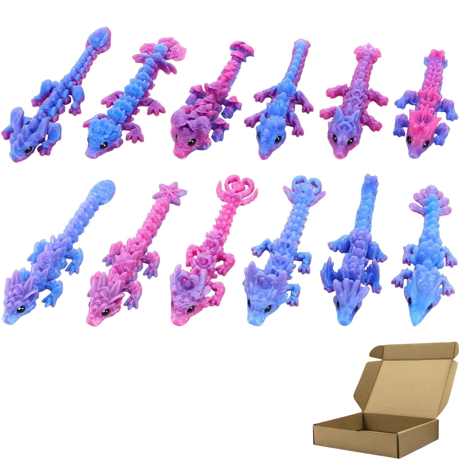 DiiWmme 12PCS 3D Printed Dragon Toys, Flexible Articulated Dragon Figures with Vibrant Gradient Colors, 3D Fidget Toys Desk Pets for Adults Teens, Sensory Stress Relief Gifts for Party Favors (C)