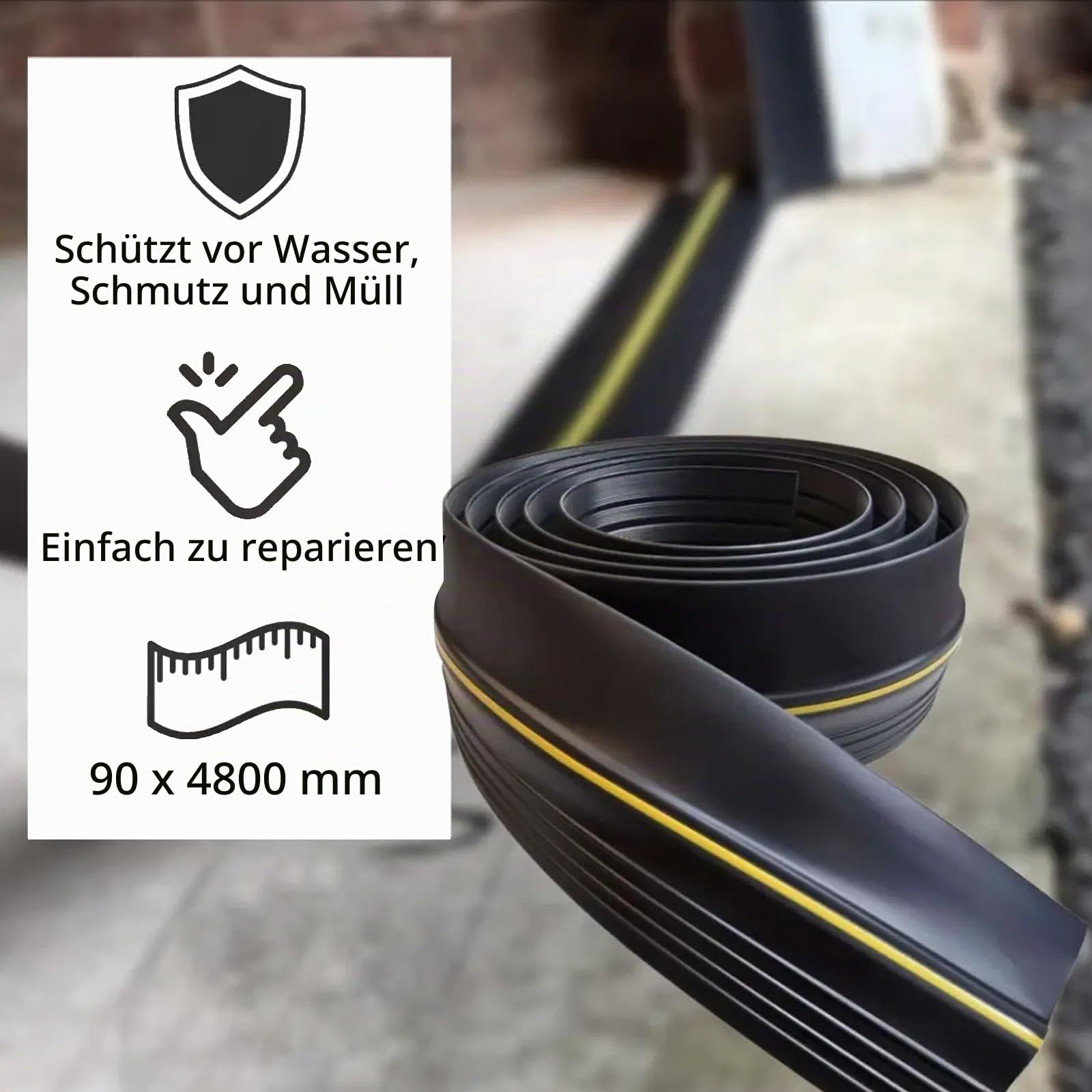 Garagentor Dichtung 4.8M Garagentor Schwellendichtung,universeller Schwellendichtung Wetterfest bodenabdichtung DIY-Dichtungsstreifen-Ersatzgummi,Garagen sauber und trocken zu halten (4.8m,Schwarz)