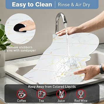 Large Stone Dish Drying Mat for Kitchen Counter,24(L)16(W) Quick Dry Absorbent Diatomaceous Earth Dish Drying Mats,Owl Shape Design Drying Pads for Cups Dishes Bottles (White)
