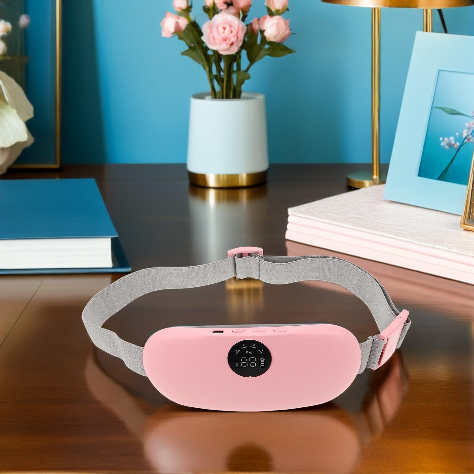 Hemobllo Cinturón Térmico Menstrual Recargable Con Calor Rápido y Masaje Vibratorio Para Cólicos, Soporte Portátil Para Abdomen y Espalda Durante El Período Para Mujeres
