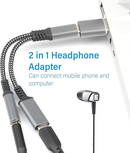 Miniatura 4 de Adaptador USB C a auriculares y cargador de 0.138 in, puerto de carga USB C PD 3.0 2 en 1 a conector de audio auxiliar y cable de carga rápida