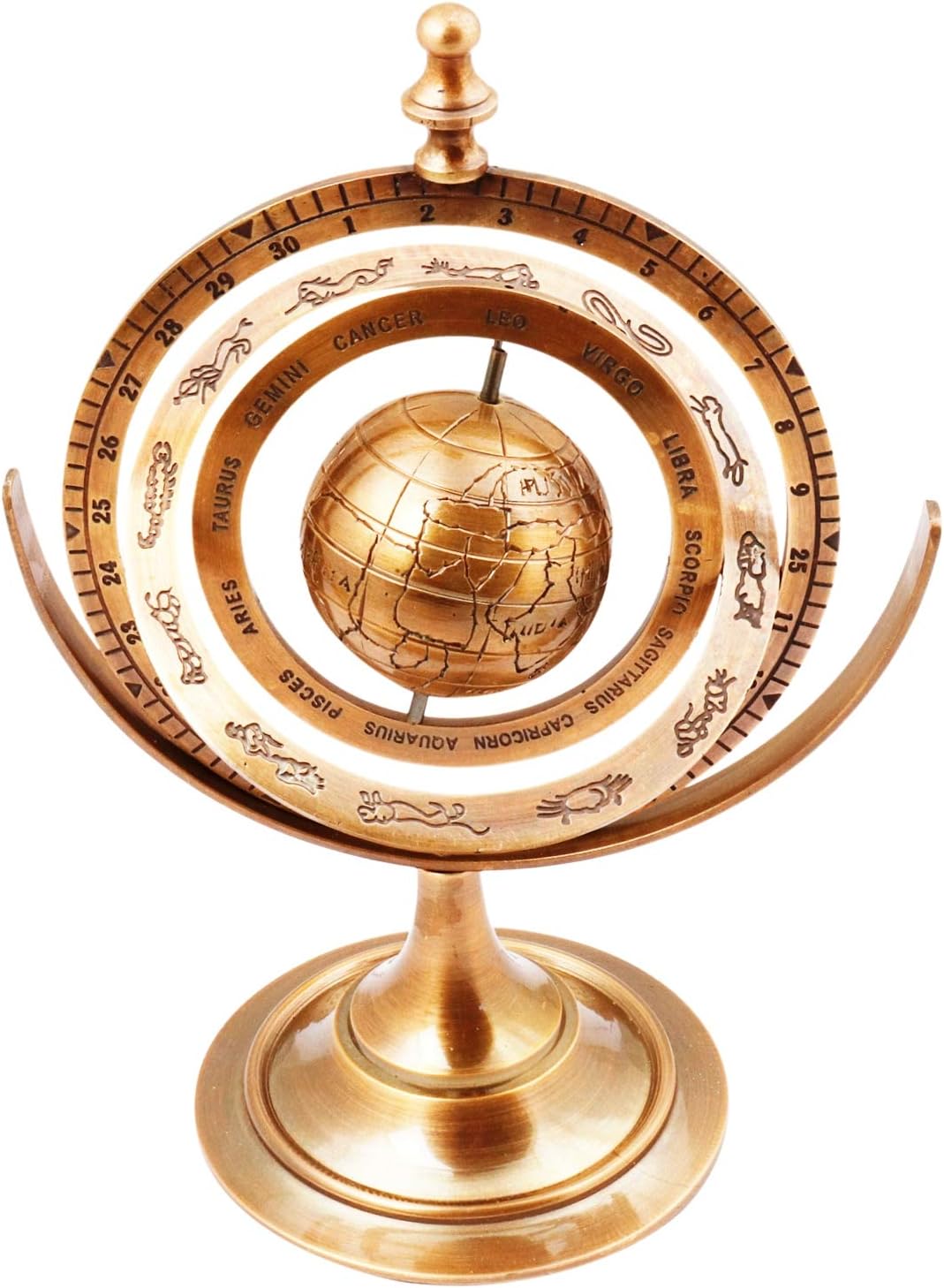 Purpledip Brass Armillary Globe with Zodiac Signs: Vintage Memorabilia (11492), Golden - Image 3