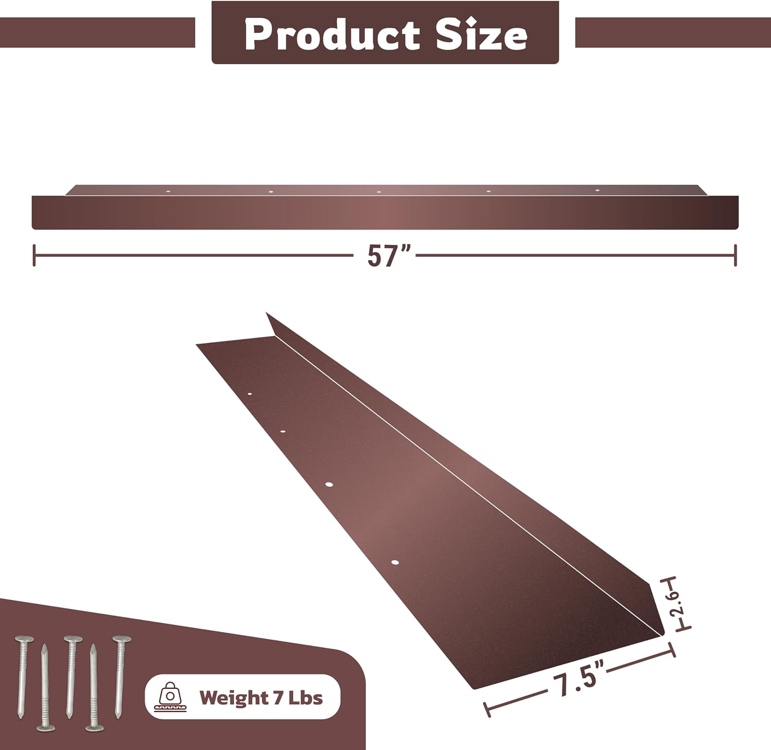 FEBTECH - 57" Rain Diverter for Roof - Copper Color Structure, Powder Coated Stainless Steel Driveway Water Diverter – Ideal for Doorways, Windows, and Roof Vents - Easy DIY Install for Shingle Roofs