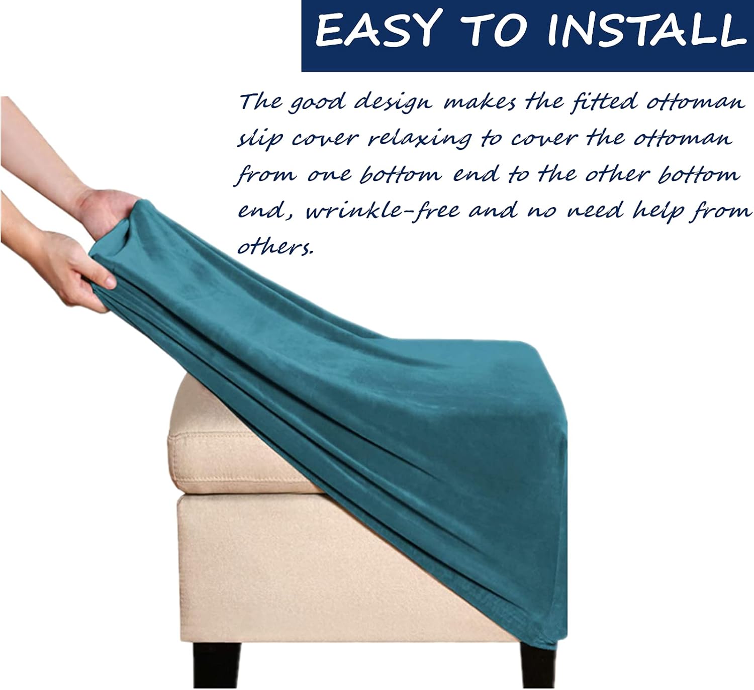Velvet Ottoman Slipcover Stretch Square Footstool Slipcover Folding Storage Ottoman Covers for Living Room with Elastic Bottom (Teal)