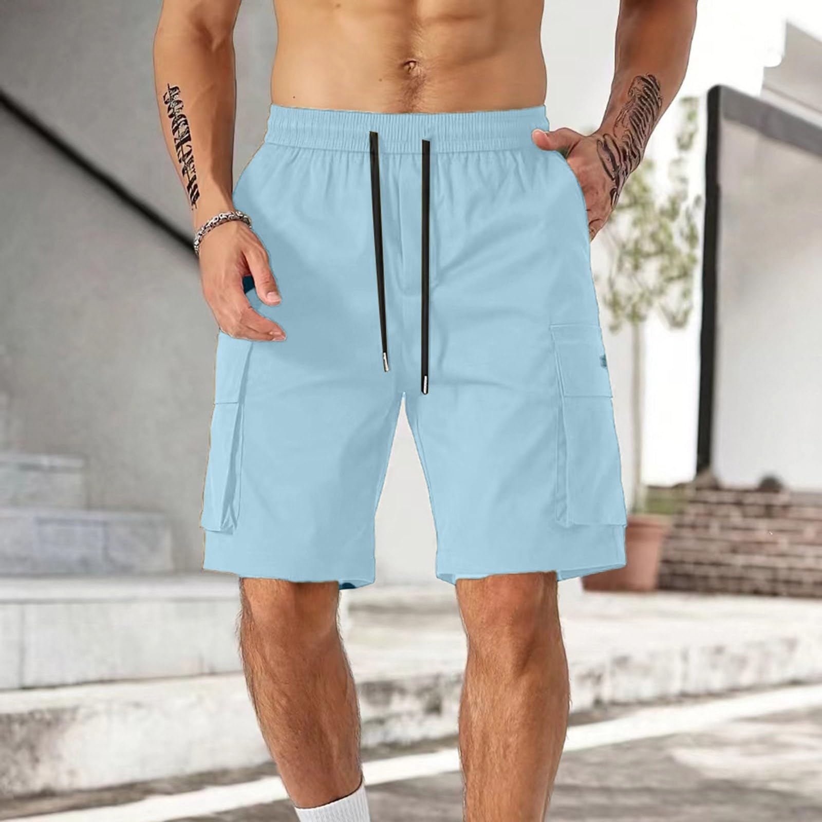 Cargo Shorts for Men Drawstring Elastic Waist Baggy Chino Shorts with Pockets Lightweight Summer Work Short Casual Big and Tall Tactical Waterproof Sweat Short SweatShorts Men Bermudas para Hombres