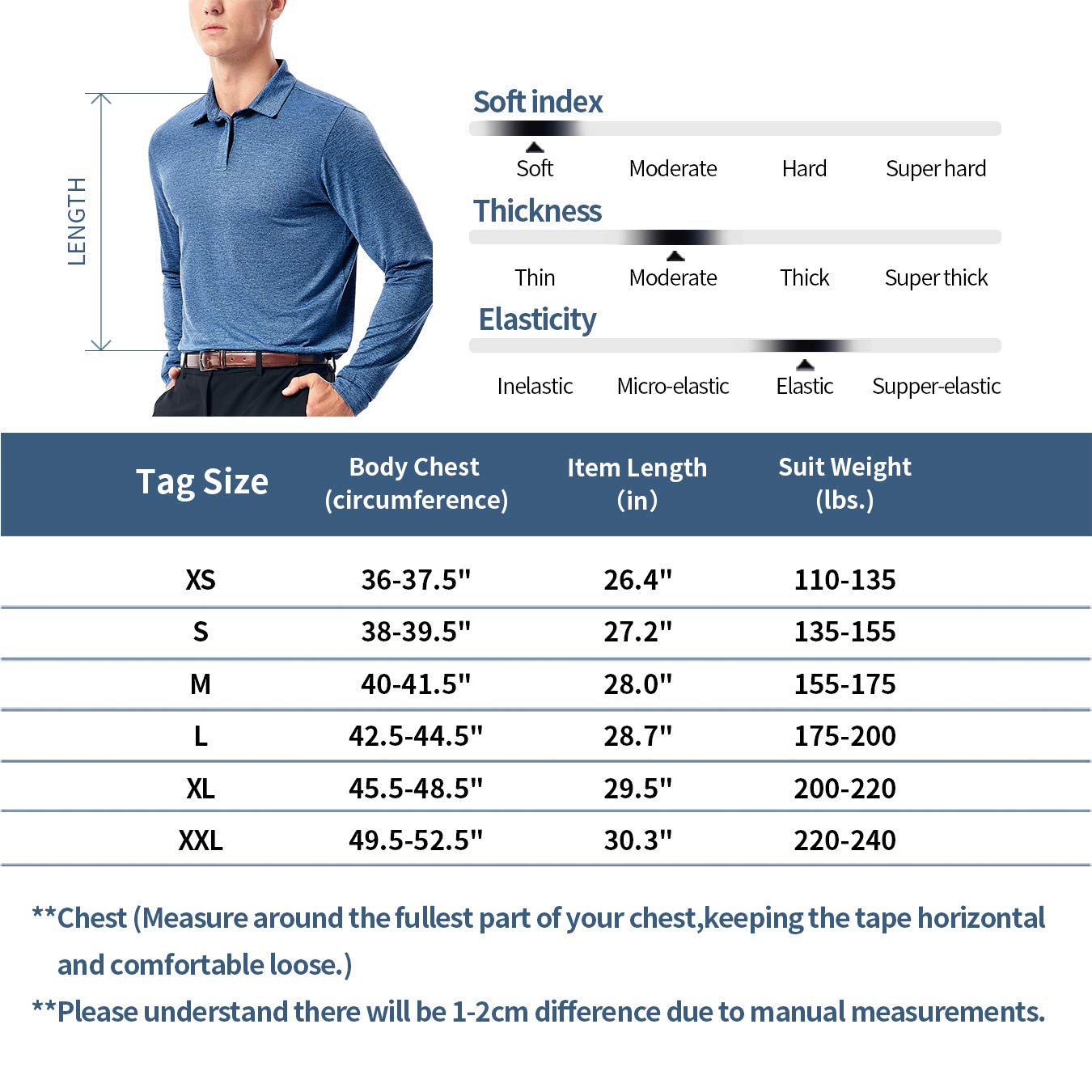 Zengjo Long Sleeve Golf Shirt Men Quick Dry Athletic Fit Casual