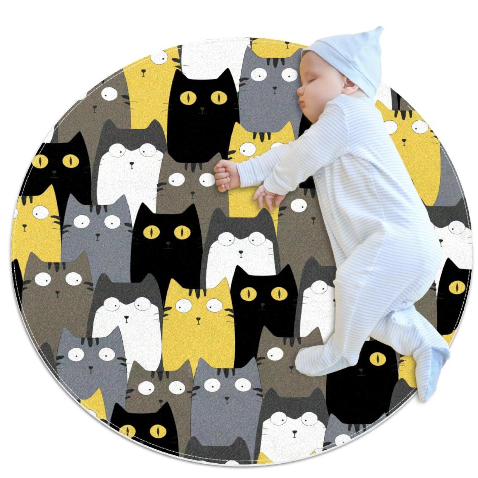 Tapis chat decoration chambre enfant tapis rond salon 100x100cm JDEZ