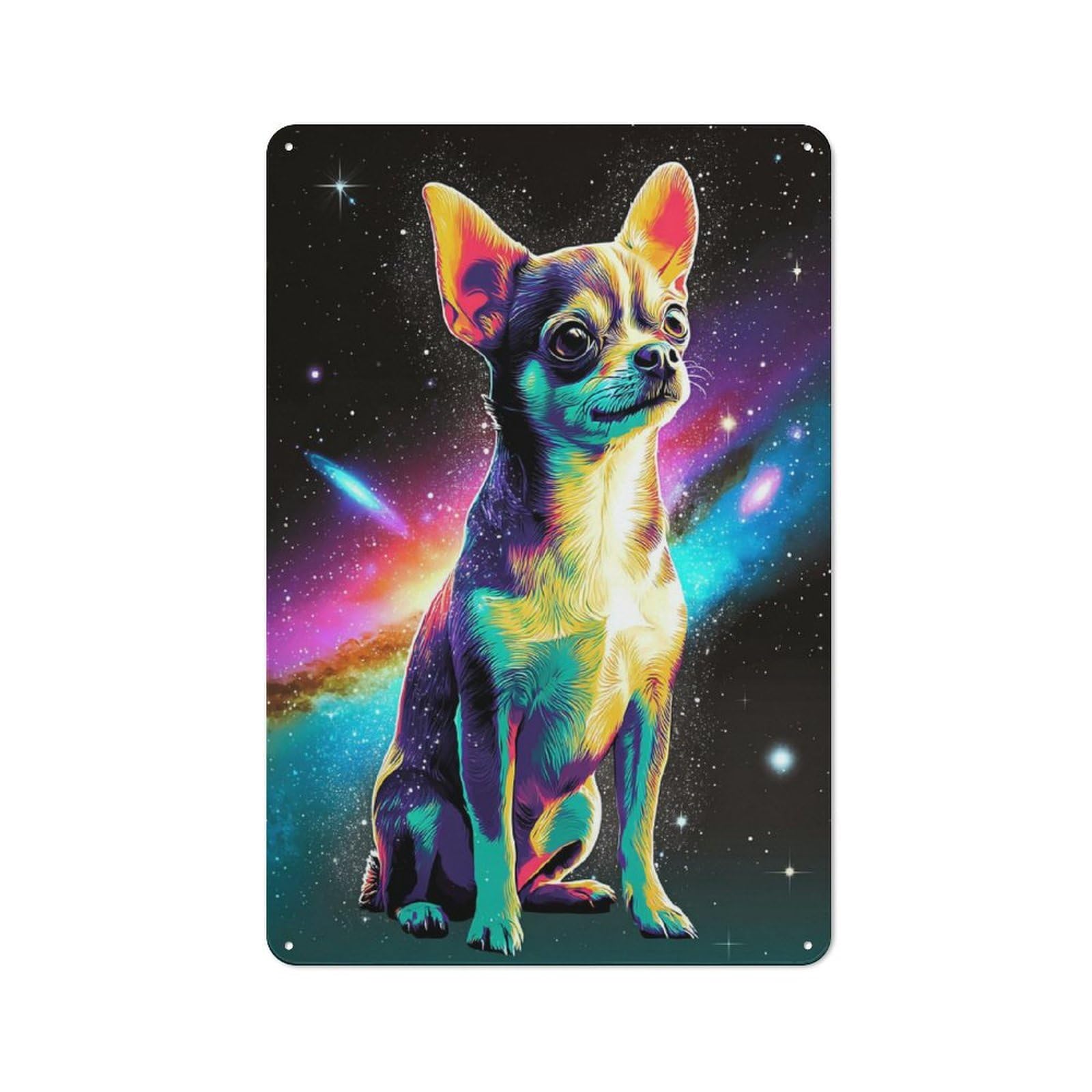 Galactic Chihuahua Cosmic Companion Cafe Style Metal Wall Decor 30x20cm, Vintage Metal Sign for Coffee Bar, Small Shop Or Dining Room