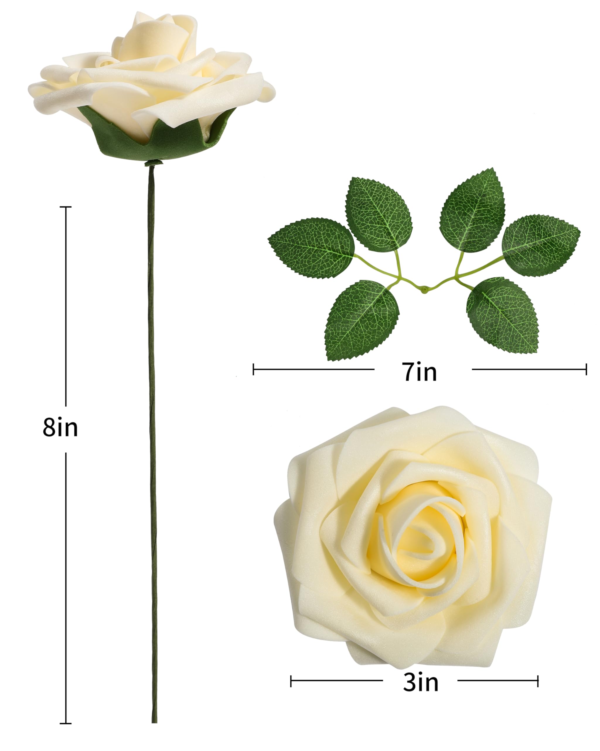 DuHouse 25Pcs Artificial Roses Flowers Fake Rose with Stems Real Touch Foam Flower Head for DIY Wedding Bridal Bouquet Baby Shower Centerpiece Floral Arrangement Party Home Decor(Light Champagne) - Image 3