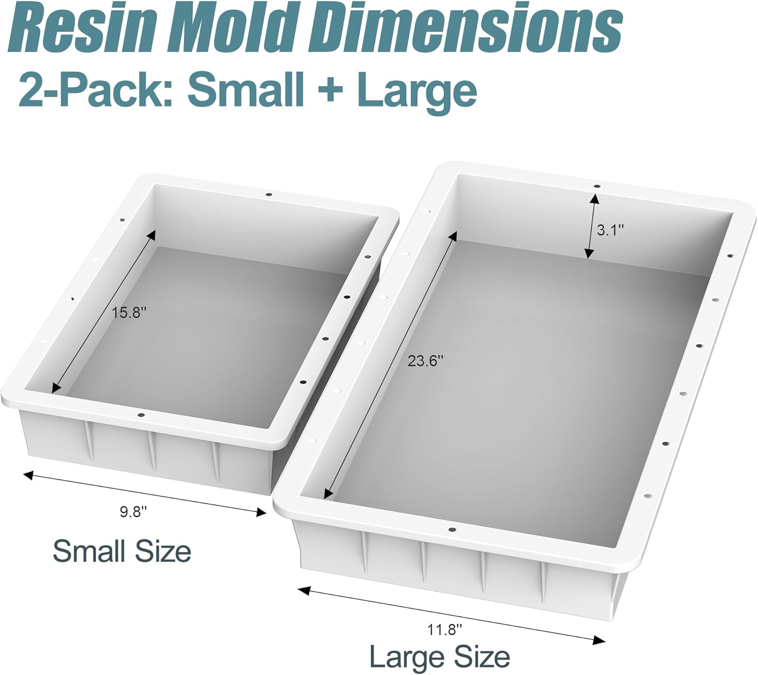 GARVIN 2 Pack Large Epoxy Resin Molds with Clamping System - 23.6"x11.8"x3.1" & 15.8"x9.8"x3.1" Silicone Casting Molds, Integrated Clamping System, Perfect for DIY Resin Art Tray & Board Projects