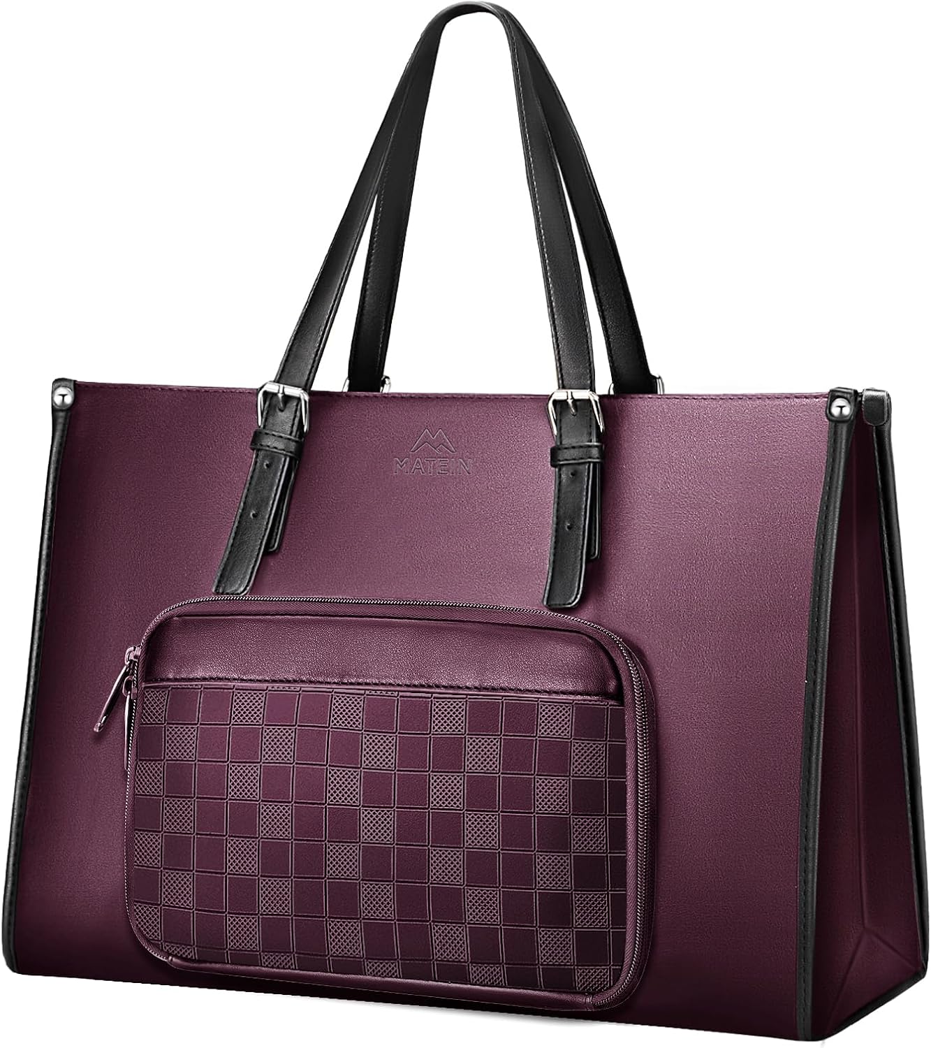 MATEIN Laptop Tote Bag With Lunch Compartment, 15.6 Inch PU Leather Business Briefcase with Leakproof Lunch Cooler Bag, Large Work Laptop Purse Lightweight Teacher Computer Tote Casual Handbag,Purple