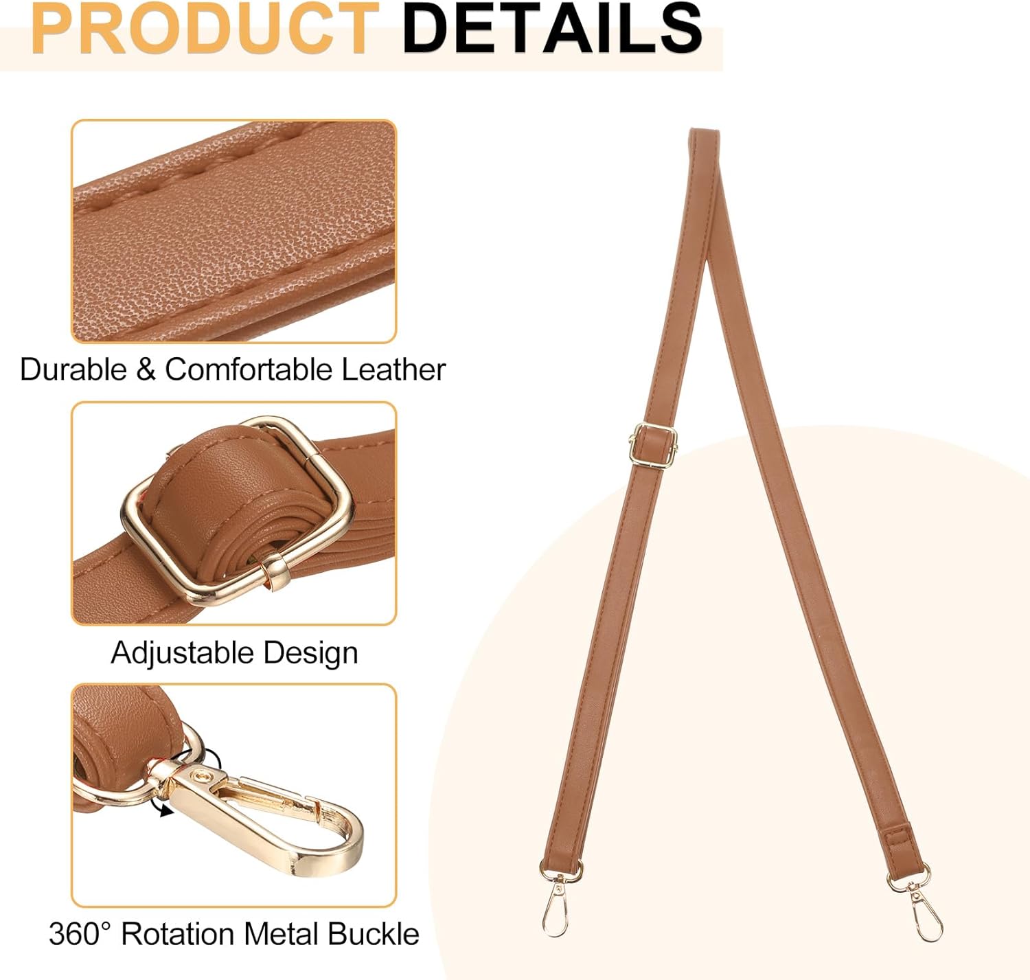 uxcell Leather Purse Strap Replacement Crossbody, 27.6-51.2 Inch Adjustable Bag Strap Purse Straps for Women Crossbody Bags Shoulder Bag Handbag, Dark Yellow - Image 3