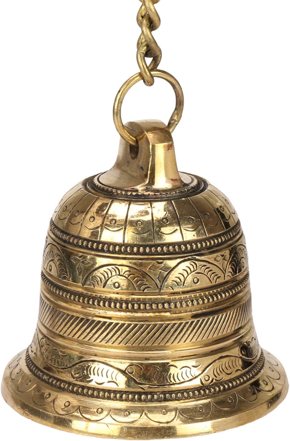 ARTVARKO Brass Hanging Bell with Chain Ghanti for Home Mandir Fine Bell for Pooja Room(3x4 Inches with Chain 20 Inch Medium)