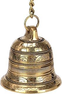 ARTVARKO Brass Hanging Bell Solid Bell with Deep Sound Antique Style Home Decor for Wall Door Mandir Temple Pooja (Standard, Gold)