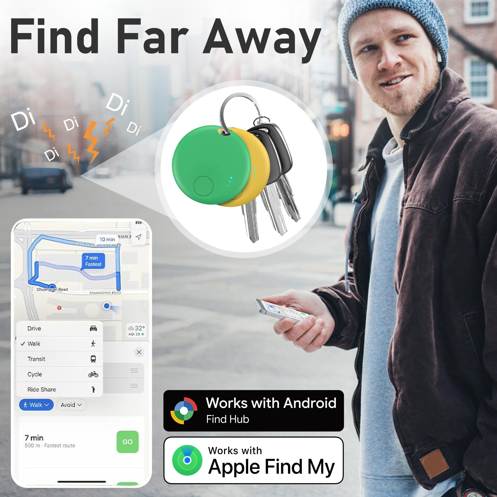 Air Tracker Android y iOS, Smart Tracker Localizador de Objetos Bluetooth, Compatible con Apple Buscar y Google Localizador, Localizador Bluetooth para Llaves, Cartera, Equipaje, Mochila (Multicolor)