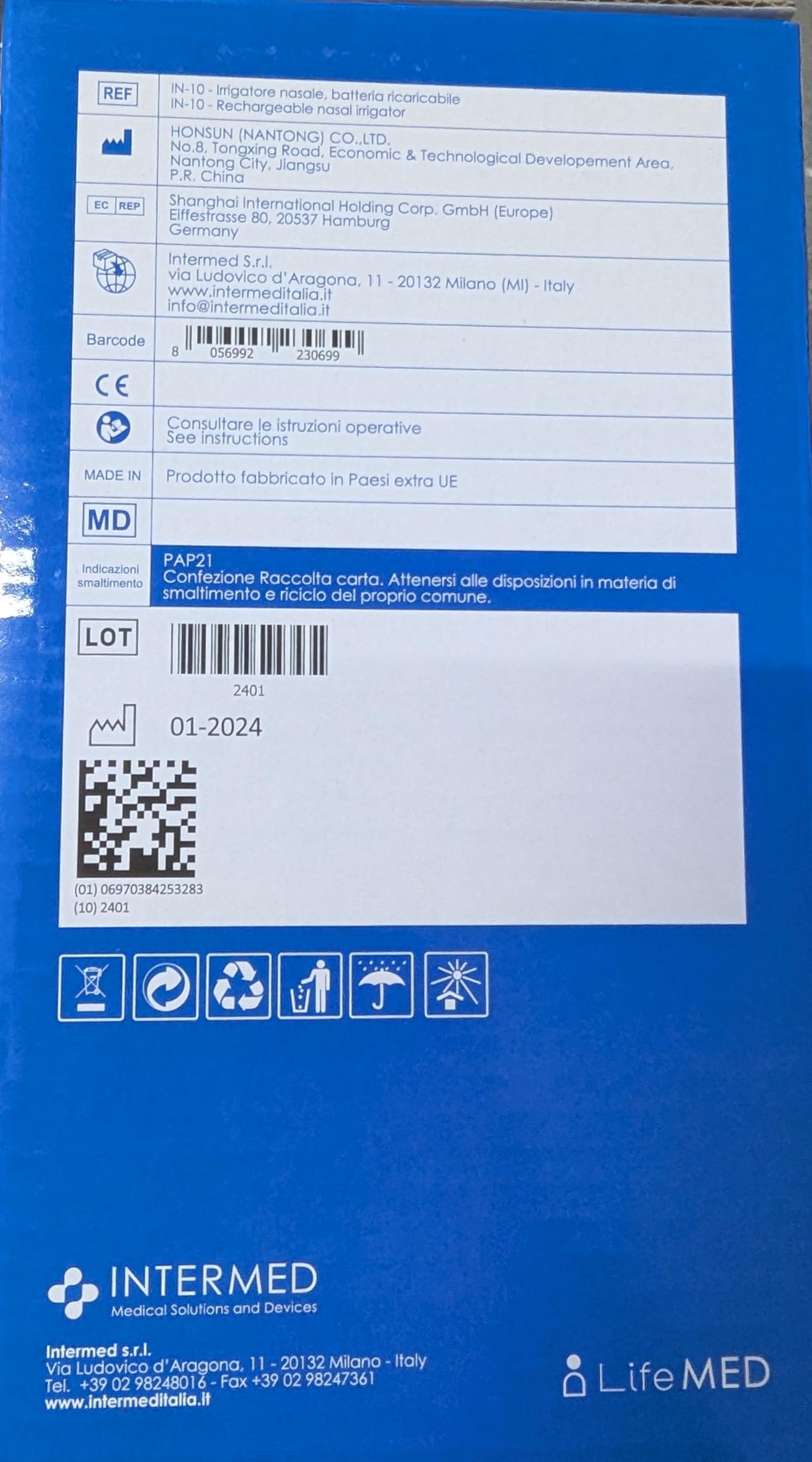 INTERMED IN-10 irygator nosa, higieniczny nos, wbudowany akumulator 2,4 V/1300 mA/h Przenośny