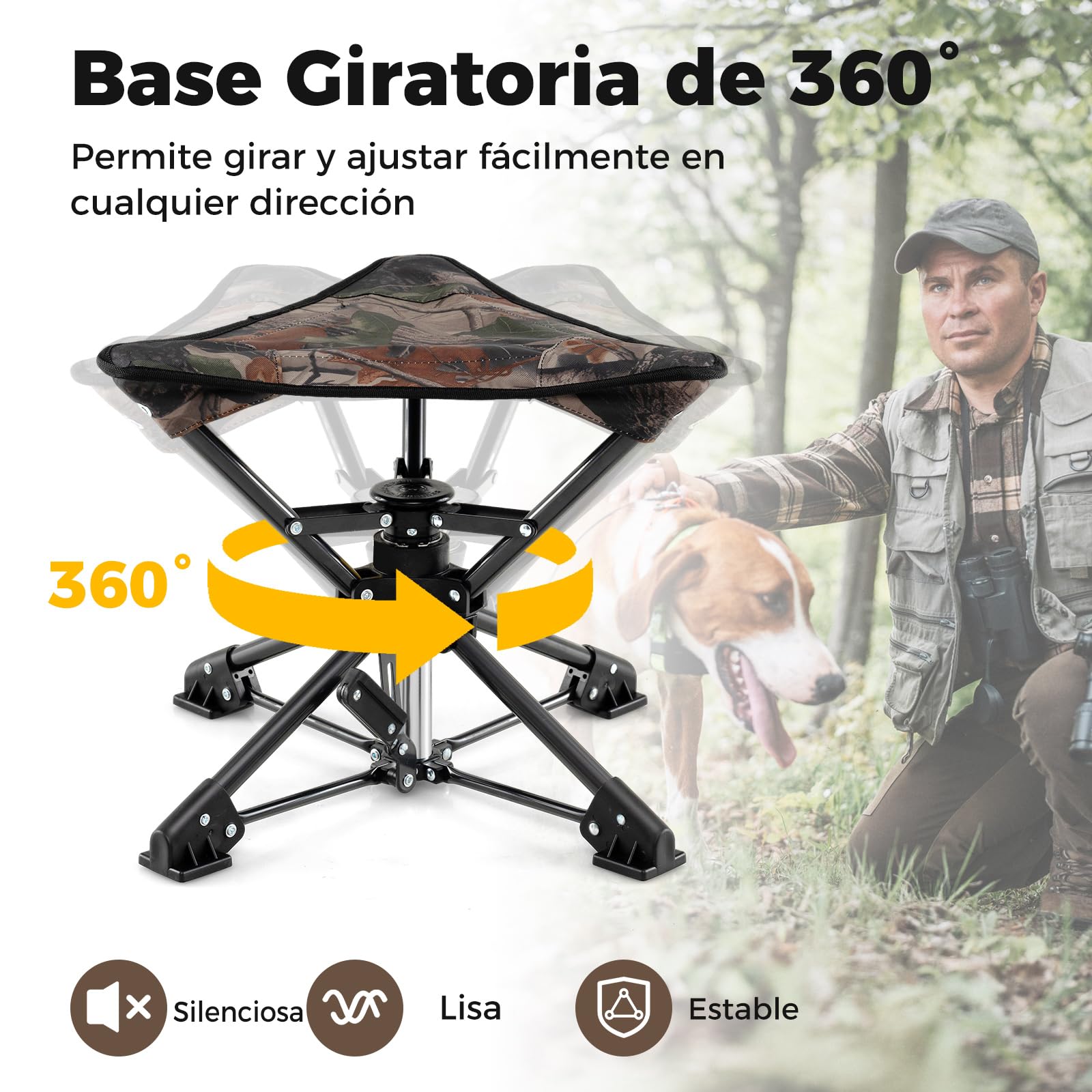 COSTWAY Taburete Plegable Caza, Silla Portátil Camping con Base Antideslizante, Bolsa de Transporte, Taburete Trípode Camping, Pesca Picnic Senderismo Viajes Playa, 43 x 39 x 37 cm (Camuflaje)
