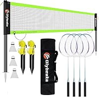 Olybeaka Portable Badminton Set: 20x3ft Anti-Sag Net, 4 Aluminum Rackets, 3 Shuttlecocks, Carrying Bag - Easy Setup for Backyard Beach Family Fun