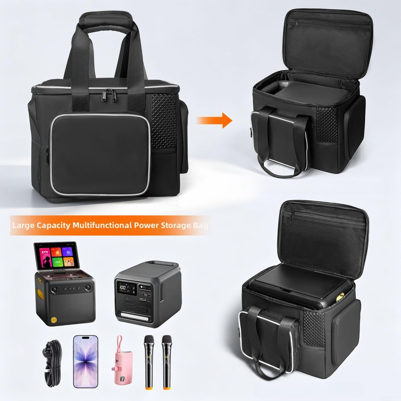 Funda rígida de transporte de EVA compatible con Power 1000, para bolsa de almacenamiento protectora al aire libre, camping, carcasa para banco y cables, color negro