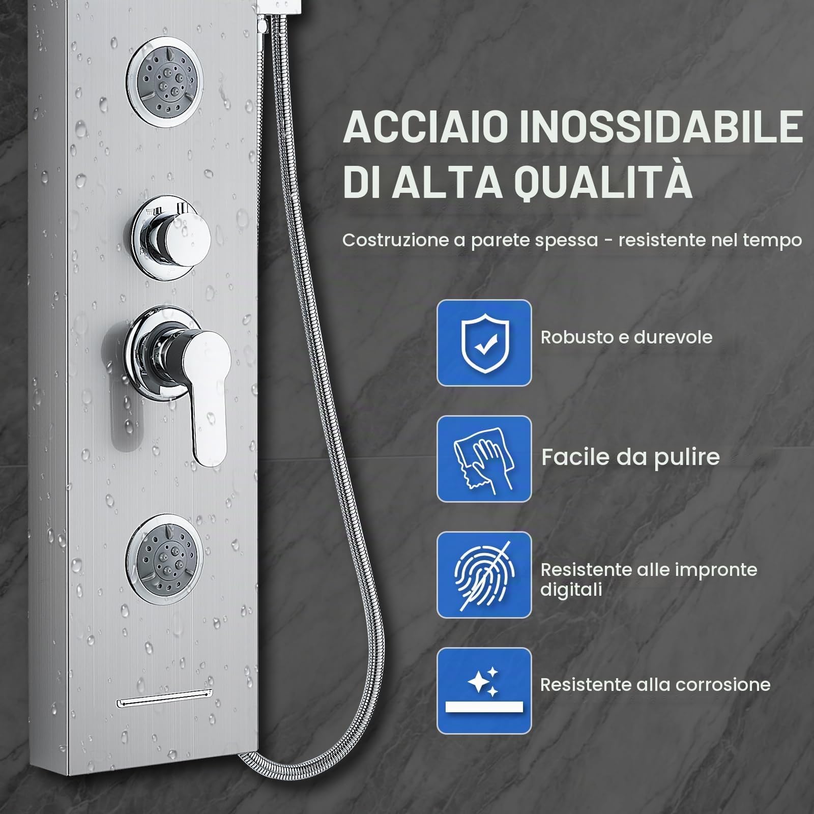 Colonna Pannello Doccia Torre - Cascata, Soffione Doccia a Pioggia, Doccetta, 3 Getti Corpo (2 Modalità) e Beccuccio per Vasca da Bagno a Cascata, Sistema Set Colonna Doccia 6 in 1 Nero con