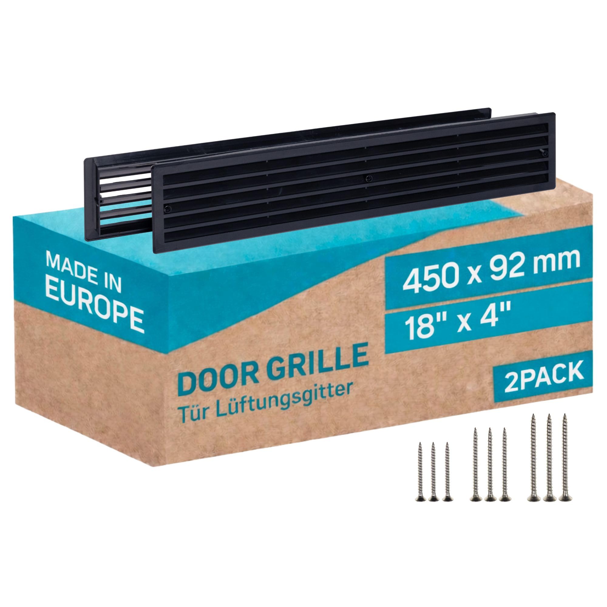 2 Pcs 450x92mm Door Vents for Interior Doors - 17.7" x 3.6" Black Vent Cover with Screws - Plastic Ventilation Grille Two Sided - Air Register for Bathroom, Garage, Kitchen — image 1