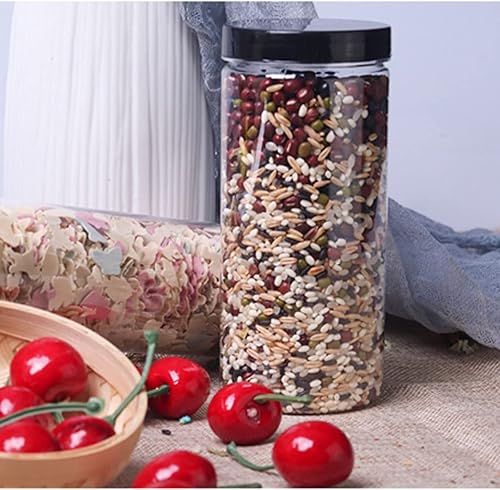 Miniatura 6 de Paquete de 6 tarros de plástico transparente de 50 onzas con tapas negras, etiquetas de tiza, bolígrafo, tarros de plástico para almacenamiento de