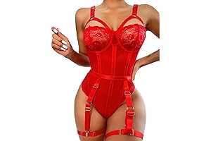 Sexy Lingerie for Women Red: One Piece Teddy Lingerie with Garter Belt