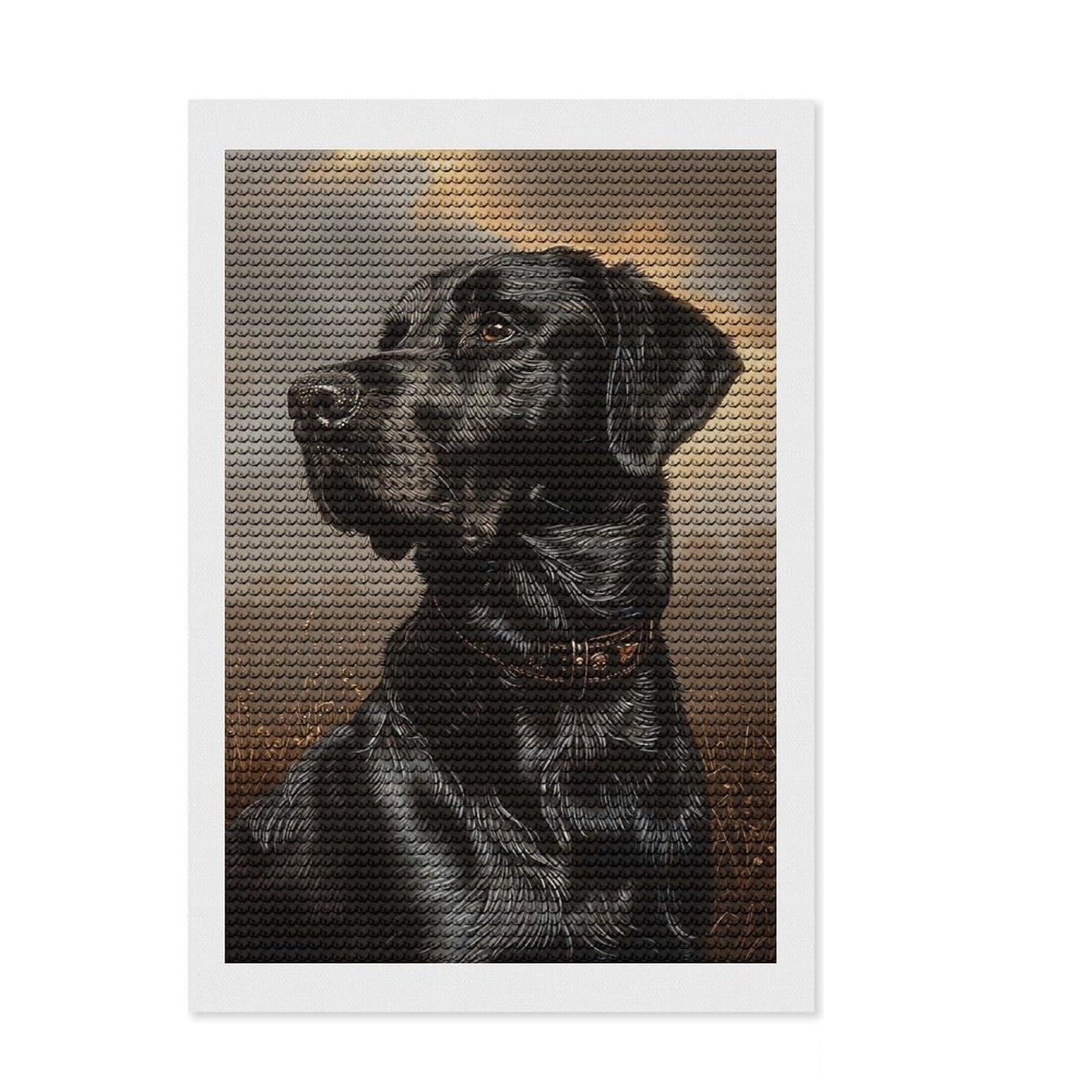 Junmoney Black Labrador Portrait Full Drill Diamond Painting Kit 8"x12", for Adults, Pleasing Wall Art Project, Bedroom Decor, Festive Craft Gift