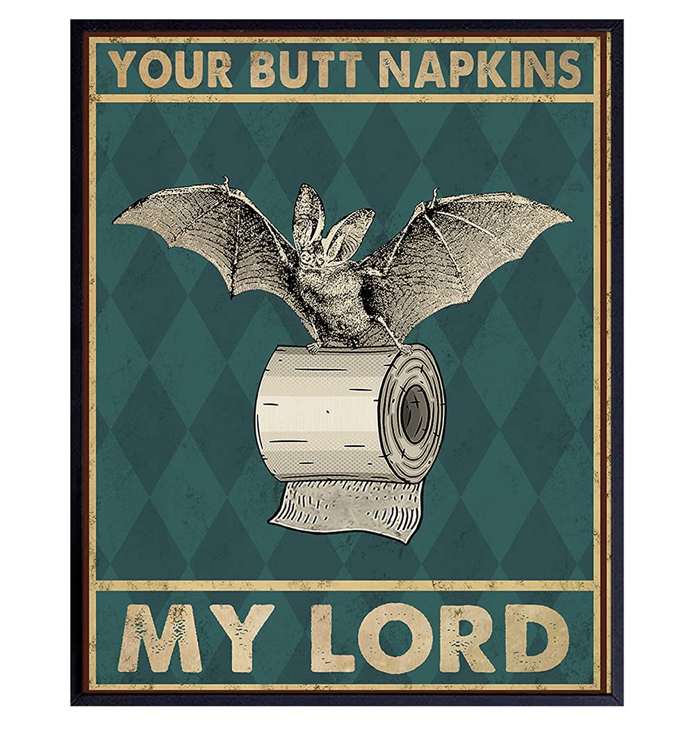 Your Butt Napkins My Lord - Bat Wall Decor - Gothic Bathroom Decor - Funny Bathroom Wall Art - Toilet Paper Wall Art Decorations - Restroom Sign - Bath Wall Decor- Funny Wall Decor - Powder Room Decor