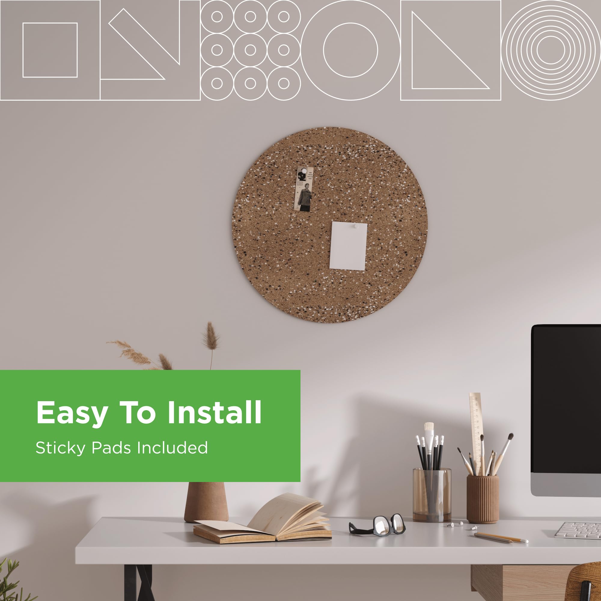 Go4Cork Round Frameless Premium Cork-Laminated Foam Core Bulletin Board- 16.9" x16.9", Lightweight Double-Sided Memo Board - Image 3