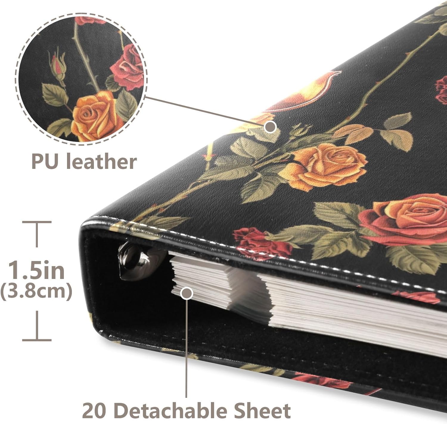 JIPONI Guitar with Rose Large Photo Album, DIY Leather Cover Scrapbook Albums for 4x6 5x7 6x8 Pictures, Self Adhesive Memory Book for Wedding, Baby, Family