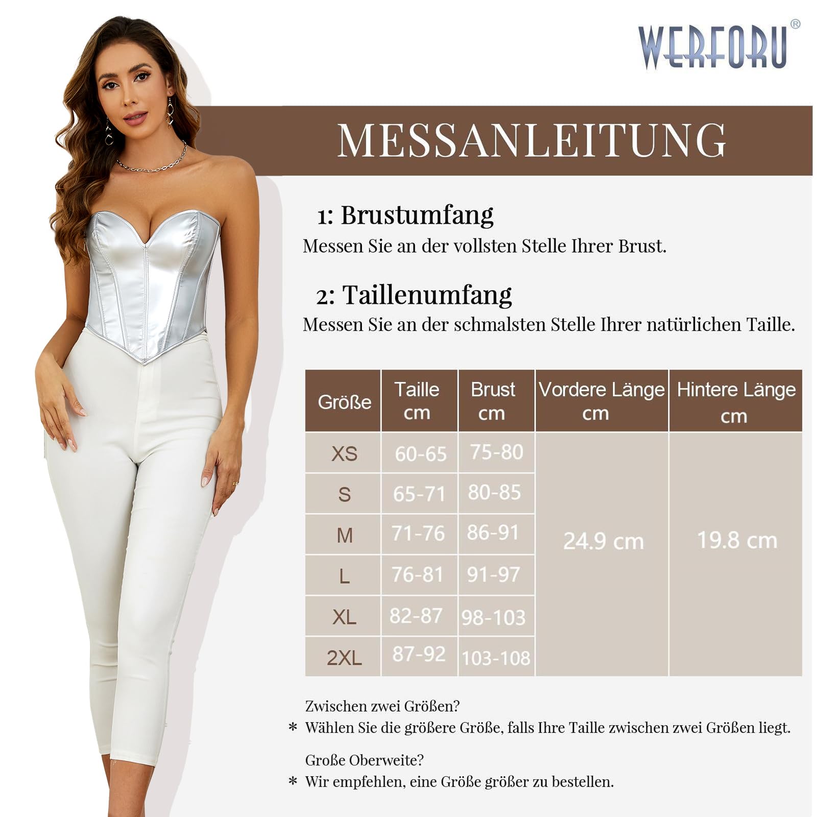 WERFORU Corsé de cuero para mujer corsé sin tirantes de cuero sintético corsé con cremallera superior chaleco Bustier