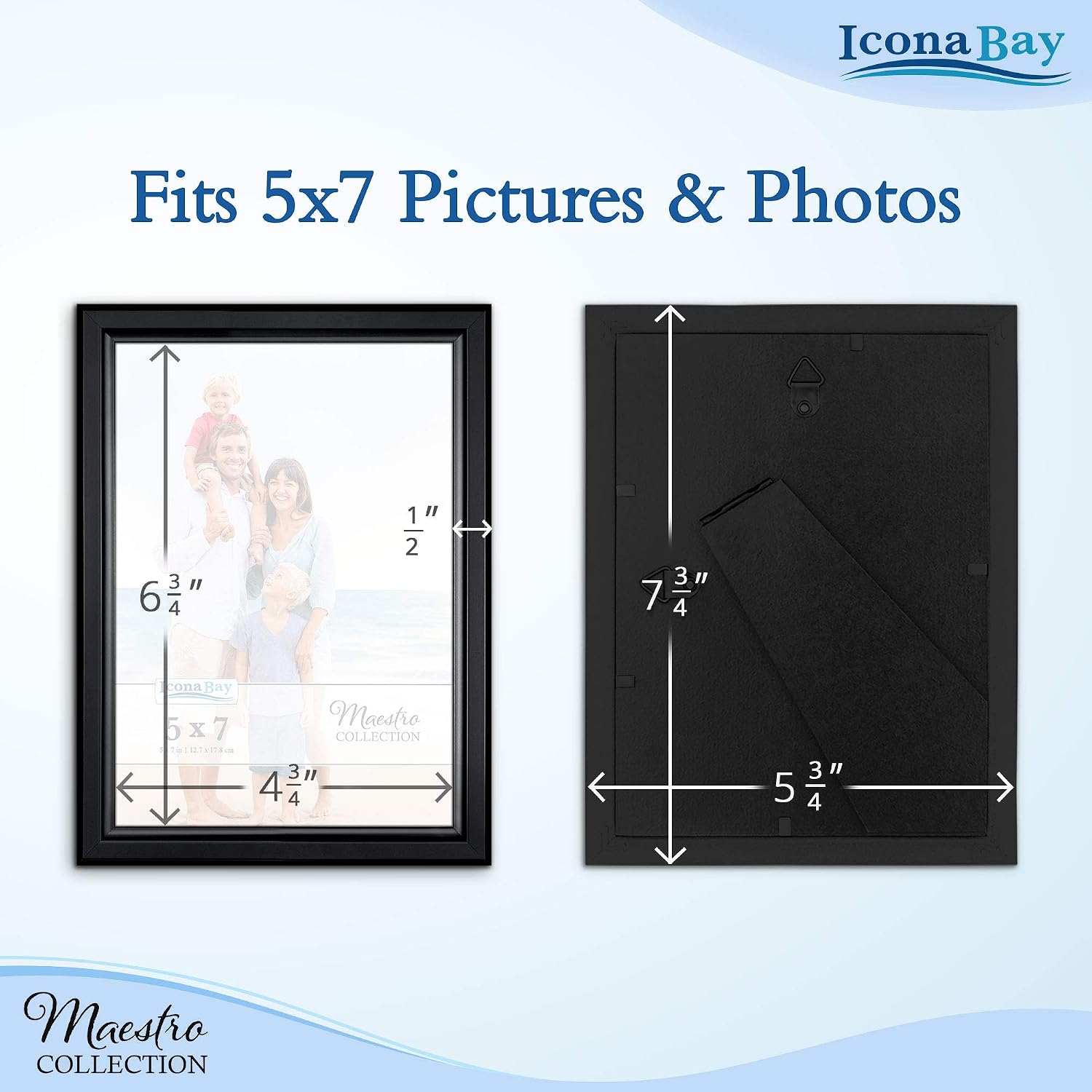 Icona Bay 5x7 Picture Frames Set (Black, 12 Pack), Classy Contemporary Style, Maestro Collection