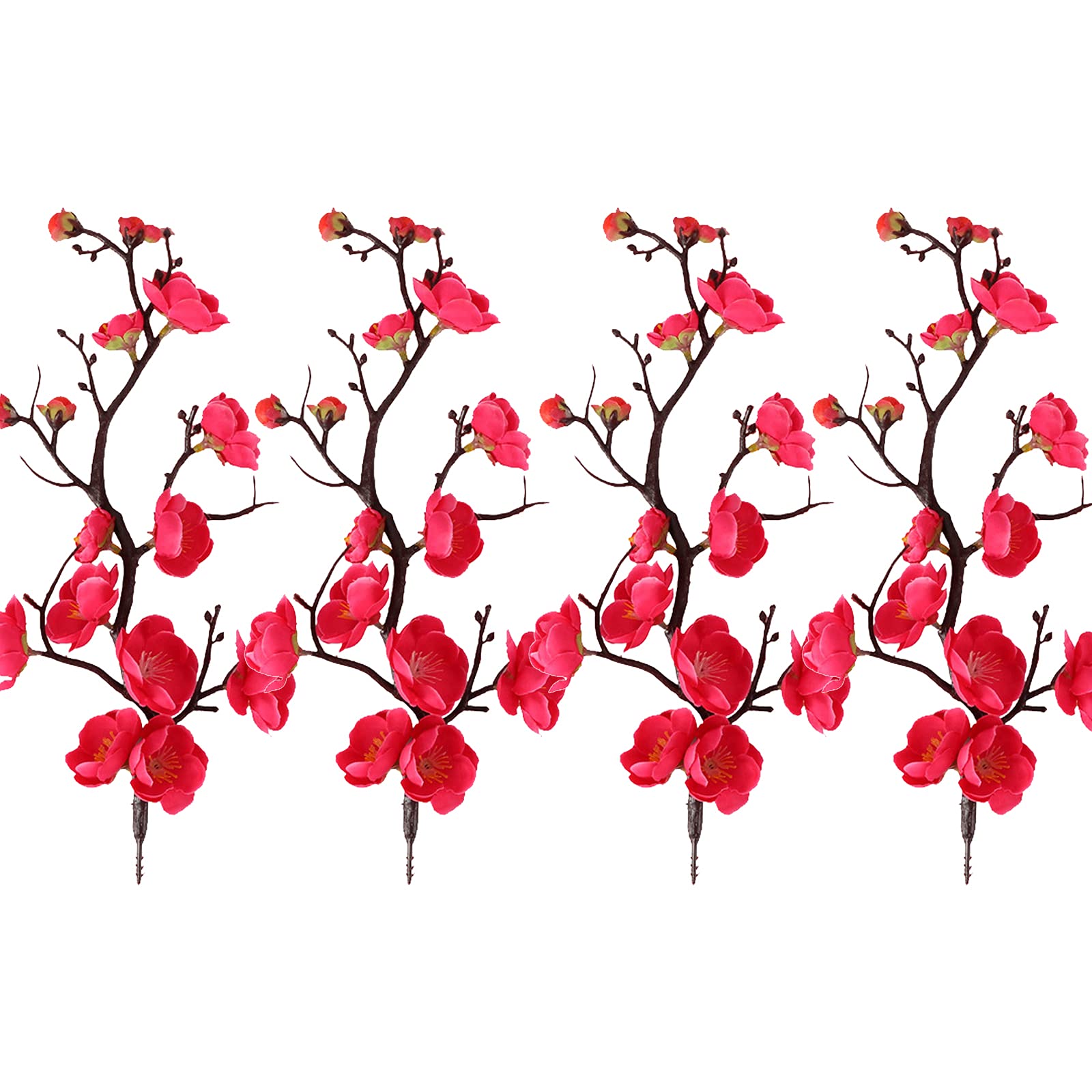 RTWAY Artificial Plum Blossom Branches, 4PCS 11inch Long Stem Silk Plum Blossom Fake Chinese Plum Flower Simulation Flower Arrangements for Home Wedding Decor