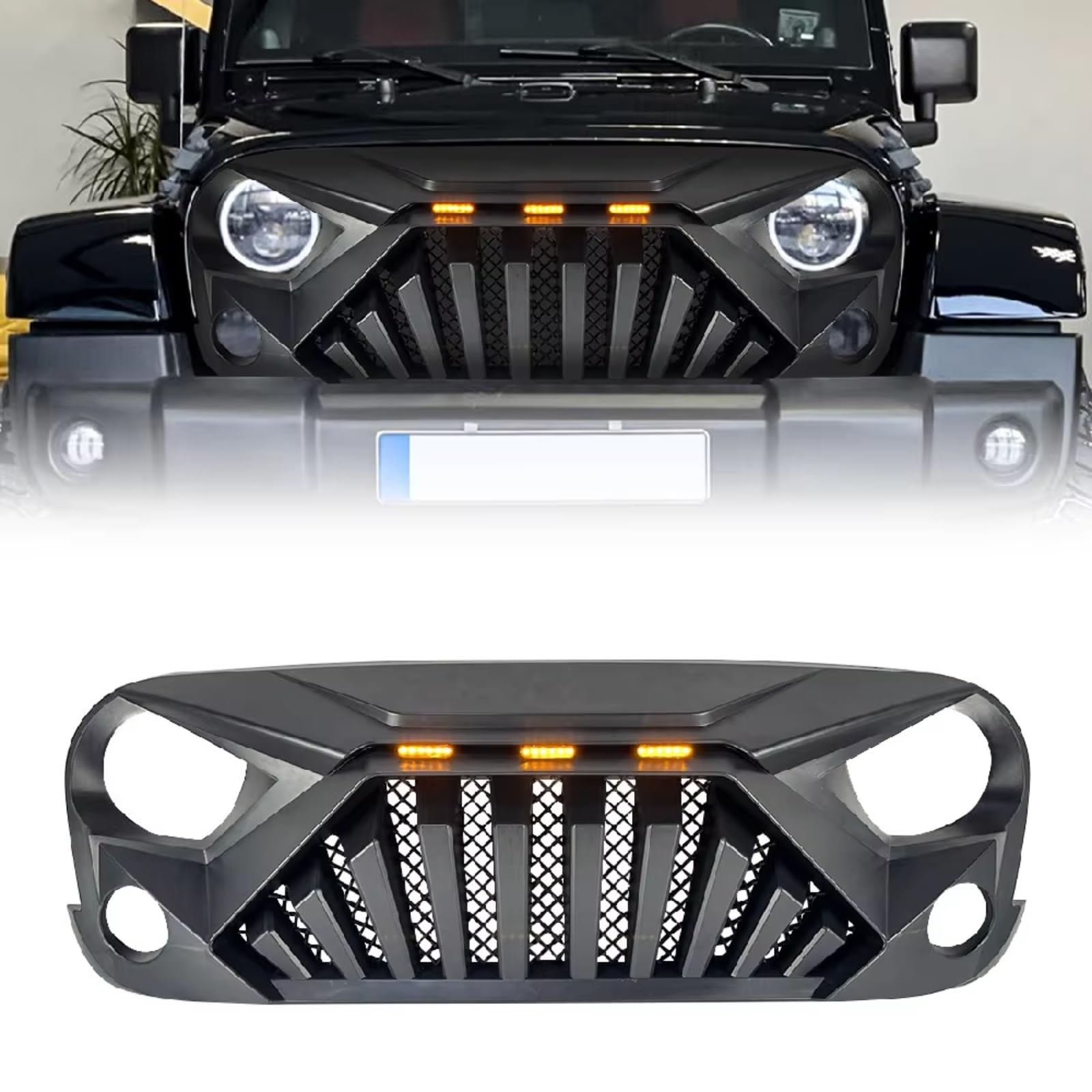 dla Jeep dla Wrangler 2007 2008 2009 2010 2011 2012 2013 2014 2015 2016 2017 2018 Osłona zderzaka przednia osłona samochodu osłona chłodnicy (czarny matowy)