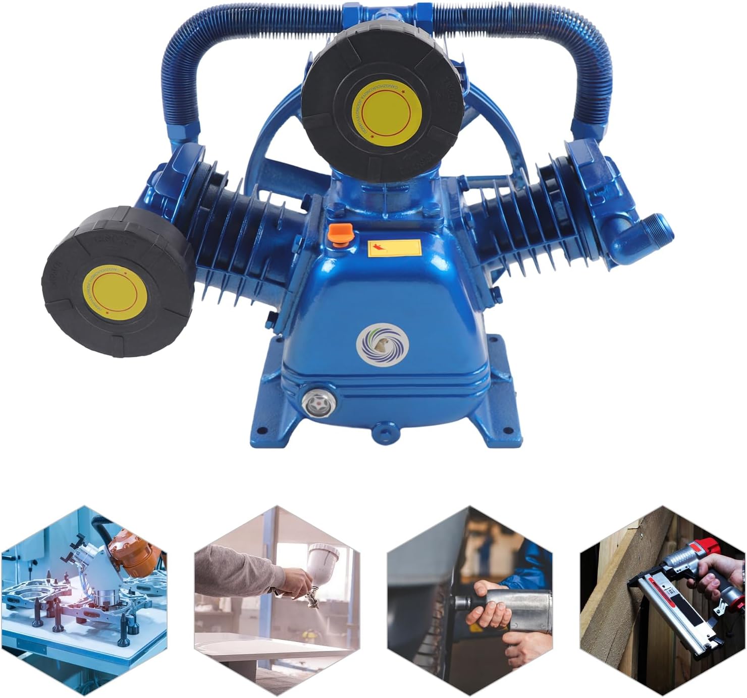 Air Compressor Pump Head, 175 PSI 3-Cylinder Universal Air Compressor Pump Motor Head, 7.5KW 10HP Air Compressor Piston Pumps Replacement, Portable Air Tool Air Compressor Pumps