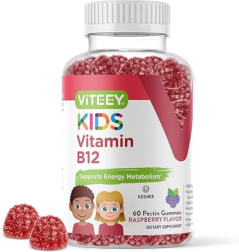 Gomitas de vitamina B12 para niños, 1000 mcg, metabolismo, apoyo energético natural, vegano, sin gluten, sin gelatina, sin OMG, kosher, para