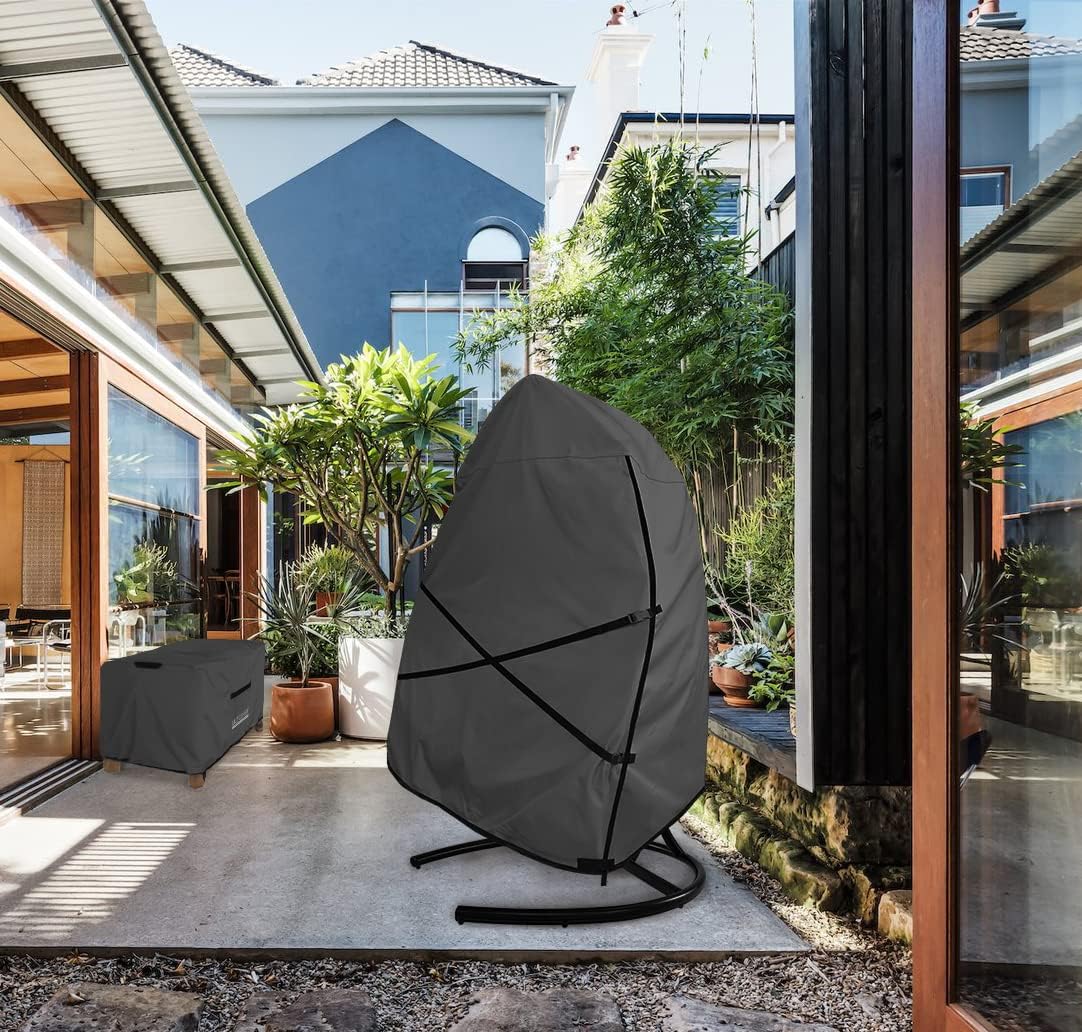 ULTCOVER Patio Hanging Egg Chair Cover - Waterproof Outdoor Double Seat Swing Egg Chair with Stand Cover 66W x 43D x 68H inches, Black