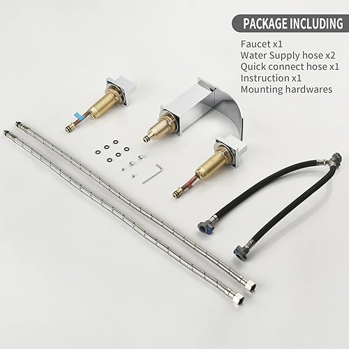 Miniatura 7 de TapLong Grifo de baño de cascada negro mate, grifo de lavabo de baño de cascada moderno, 3 agujeros, 2 manijas cuadradas, grifo de lavabo de baño