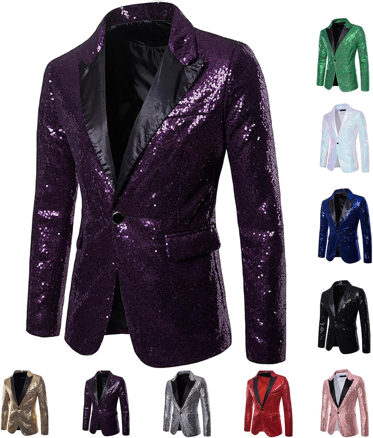 Men's One Button Sequin Dress Suit Jacket Party Festival Tuxedo Sport Coat- Formal & Semi - Formal Prom