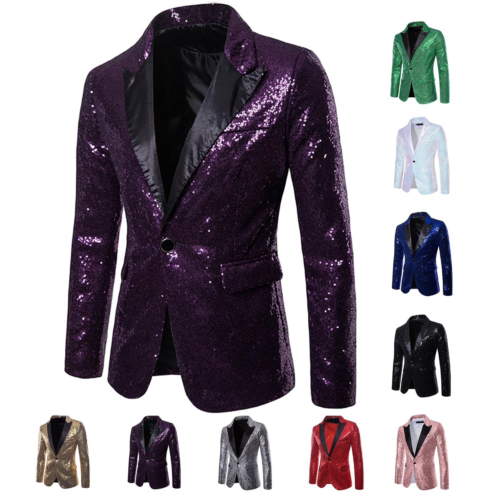 Baestappy Men's One Button Sequin Dress Suit Jacket Party Festival Tuxedo Sport Coat- Formal & Semi - Formal Prom