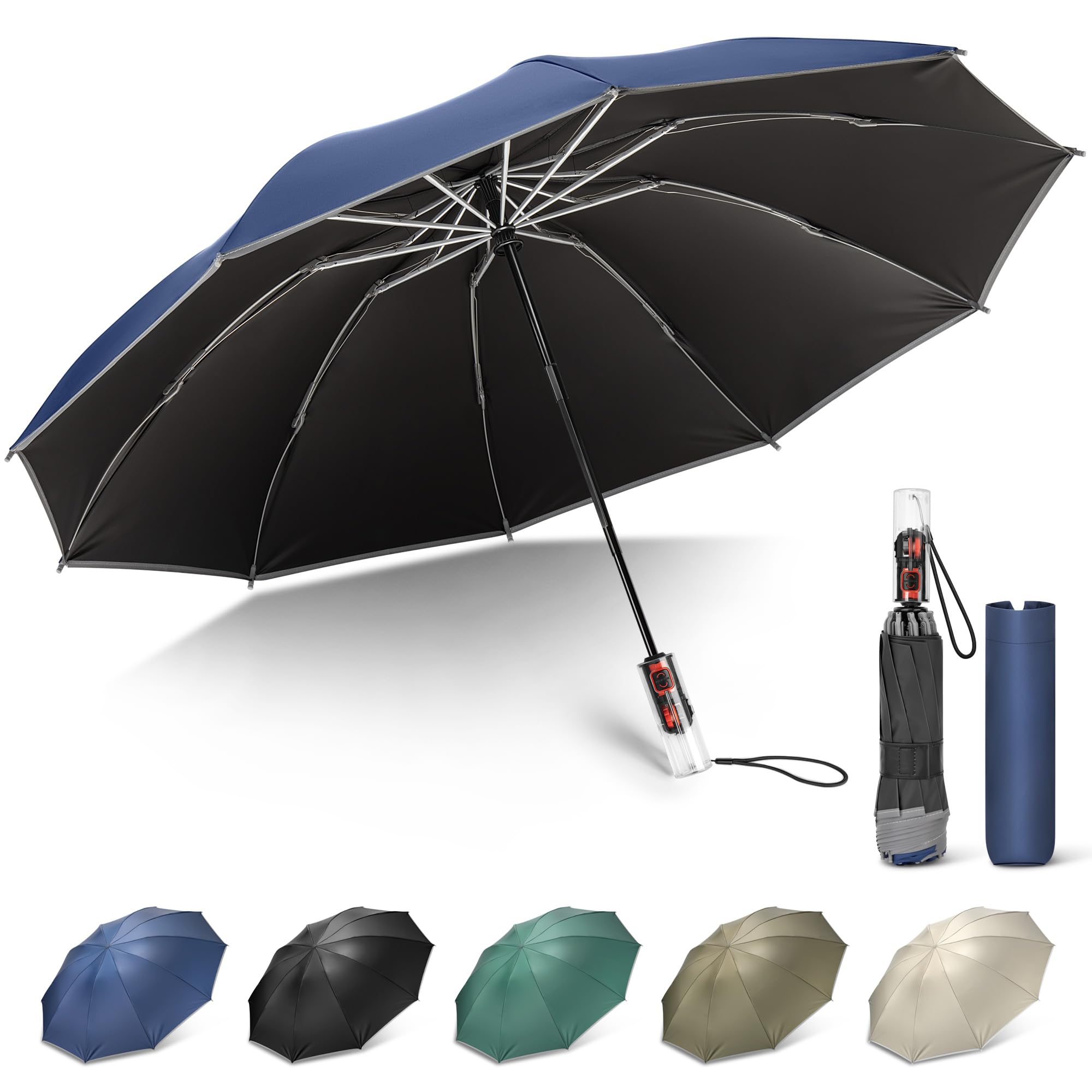Travel Umbrella UV Protection - Folding Auto Open Sun Resistant Heavy Duty Compact Portable Rain Wind Resistant for Men Women Seniors(10 Ribs)