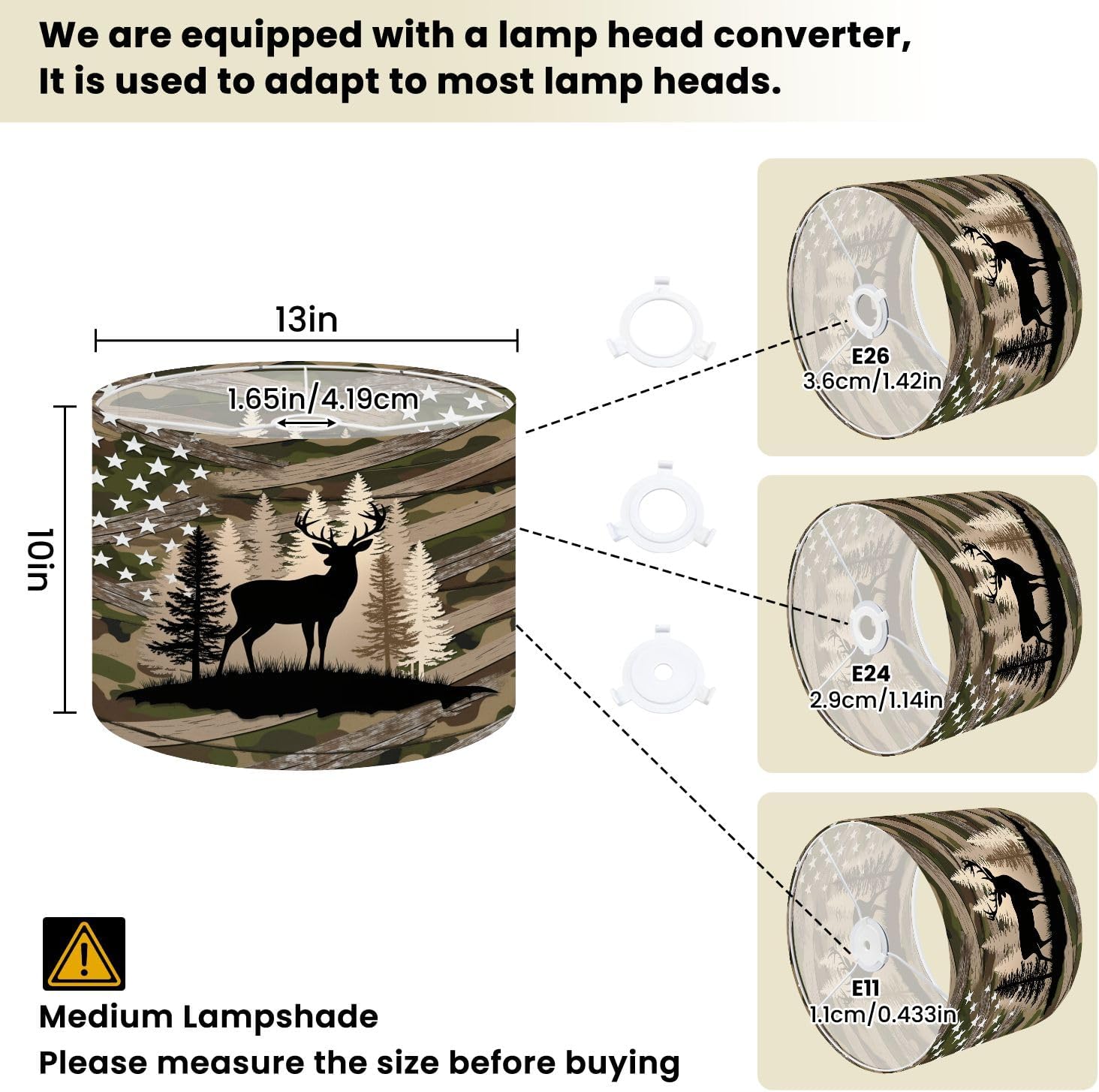 Linen Drum Lamp Shades 1 Pack Easy Assembly 13’’ W x 10’’ H Majestic Deer Hunting Pine Forest Rustic Camo American Flag Replacement Lamp Shades for Table Lamps Farmhouse Lamp