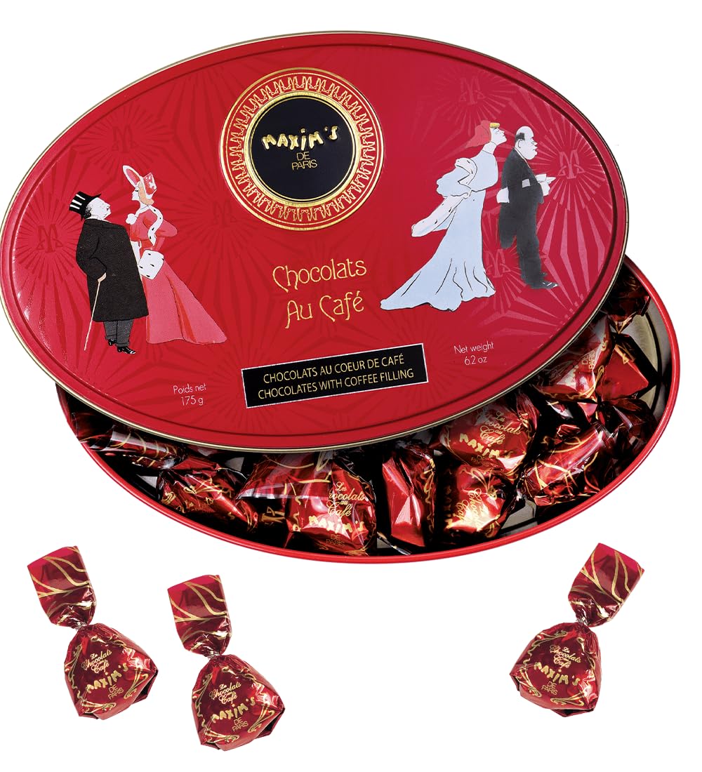 Maxim's De Paris - Chocolate Covered Coffee Candy in Collectible Tin, Individually Wrapped, 6.2oz